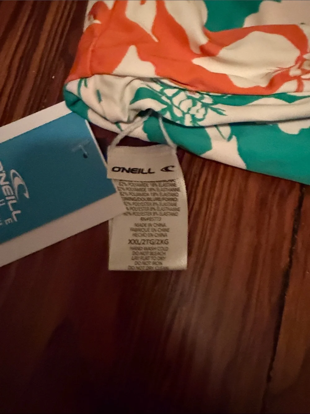 O'Neill Orange and White Floral Bandeau Bikini Reversible Top